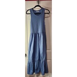 GAP Size L Racerback Tank Top Ruffled Maxi Dress Pockets Cornflower Blue